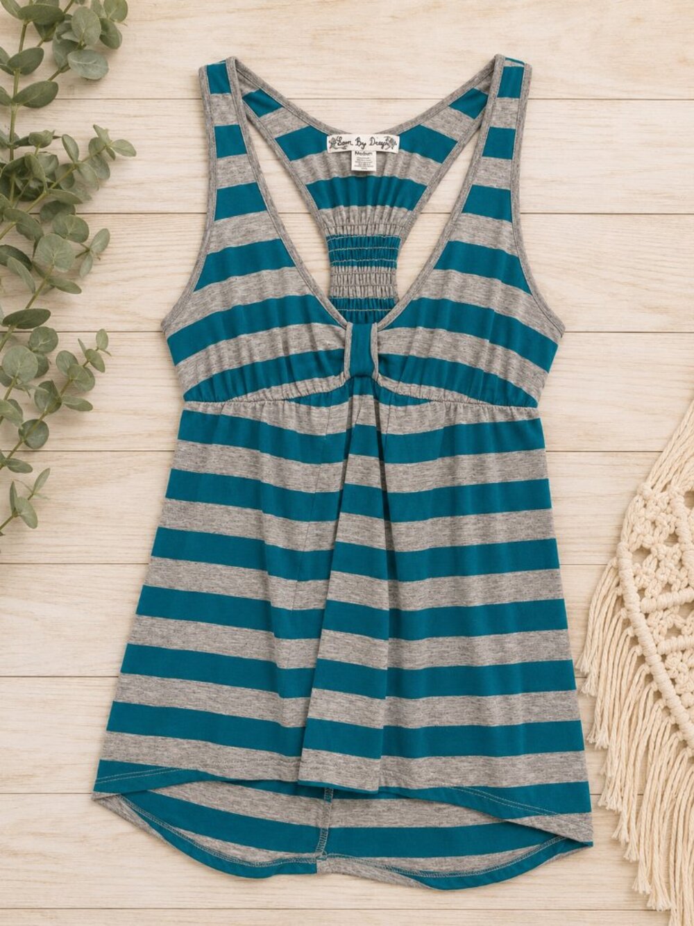Love By Design Teal & Gray Striped Racerback Tank Top